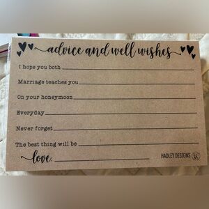 NEW Hadley Designs 50 Wedding Advice Cards Bride Groom Bridal Shower Games